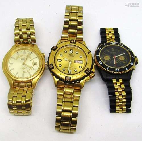 3 Gold Tone and Black Mens Wristwatches