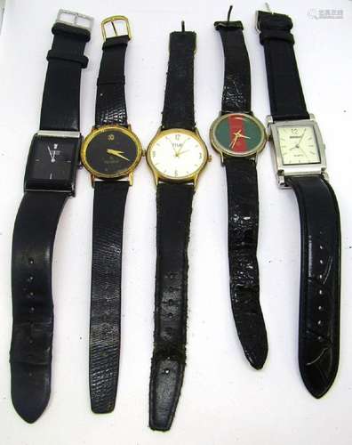 5 Black Band Mens Watches (Gucci, Benrus)