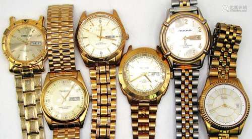 6 Gold Tone Mens Watches With Date Dial