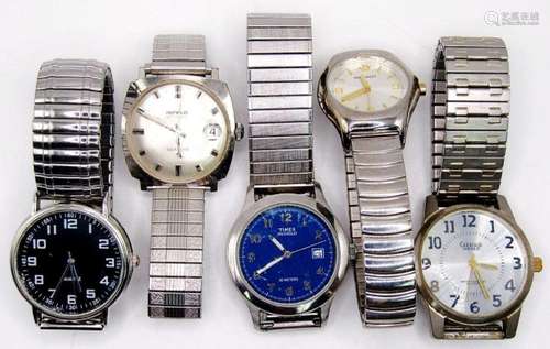 5 Silver Tone Mens Stretch Band Watches