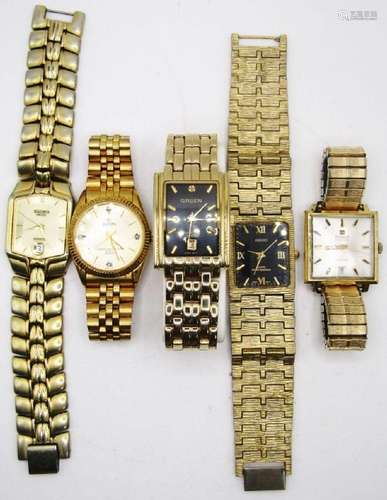 5 Fancy Gold Toned Mens Watches (Elgin,Seiko)