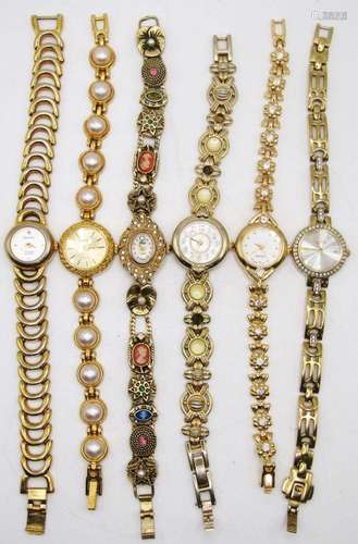 6 Gold Tone Ladies Watches with Bling