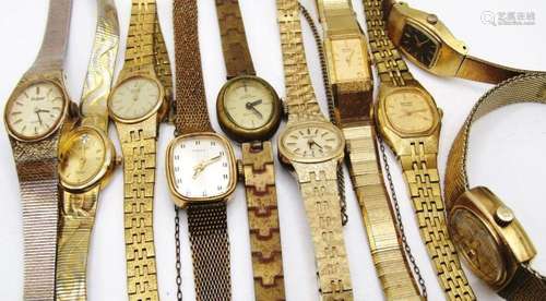 10 Gold Tone Vintage Ladies Wristwatches