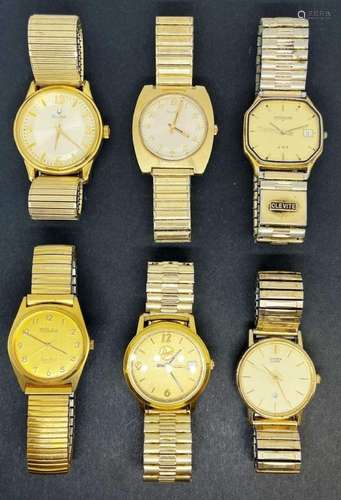 6 Gold Tone Mens Stretch Band Watches