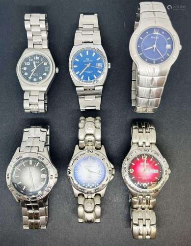 6 Day to Date Silver Tone Mens Watches