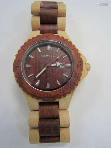 BEWELL MEN S WOODEN CALENDAR WRISTWATCH