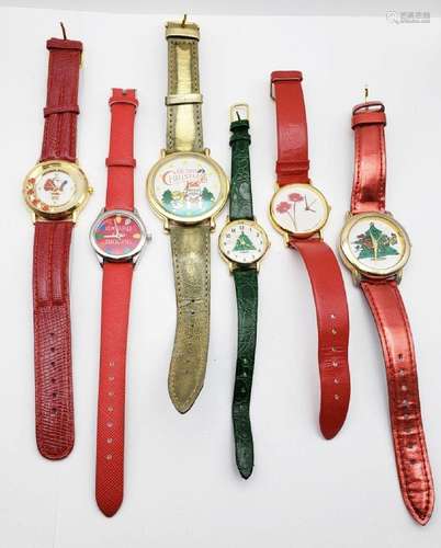 6-VINTAGE UNISEX CHRISTMAS WRISTWATCHES