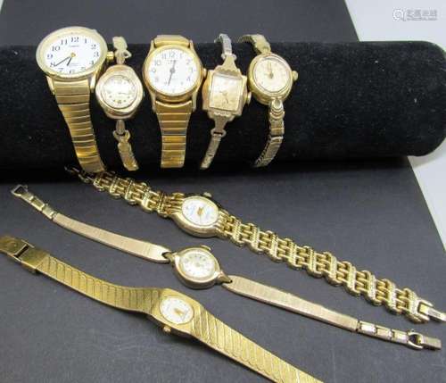 (8)GOLD TONED WATCHES; GRUEN,BULOVA,WITTNAUER