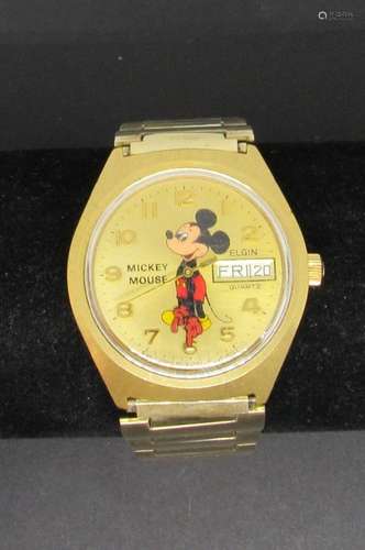 Vintage Elgin Quartz Gold Tone Mickey Mouse Watch