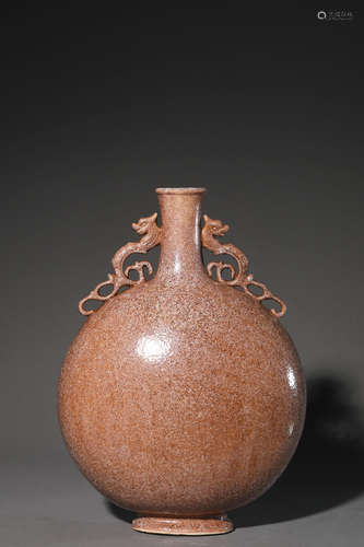 A Ge kiln porcelain flask with chi dragon shaped ears