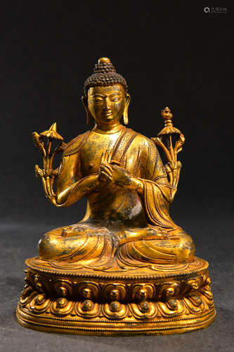 A gilding copper Maitreya statue