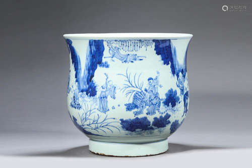 A blue and white figure porcelain vat