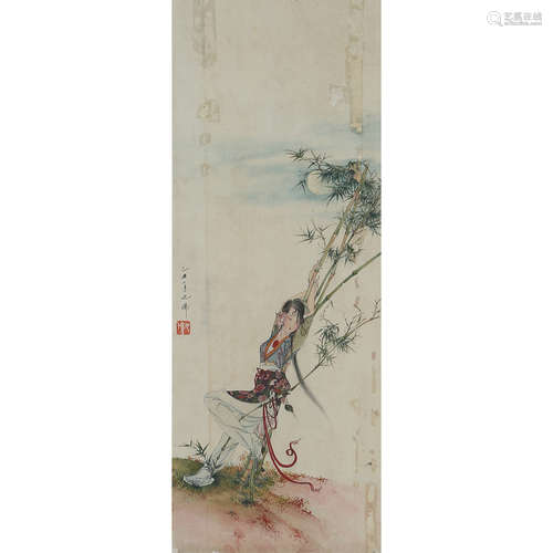 A Chinese figure painting, Hu Yefo mark