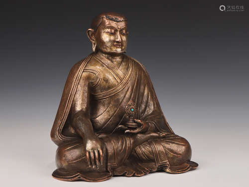 A silver plate copper buddha statue