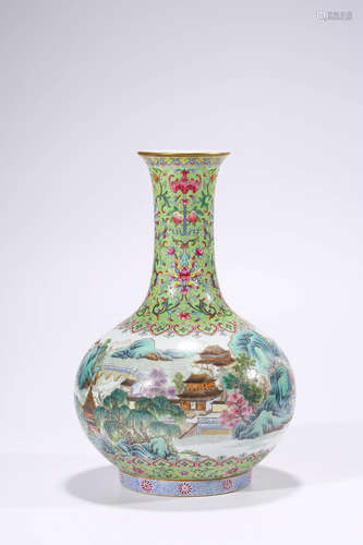 A famille rose landscape porcelain tianqiuping