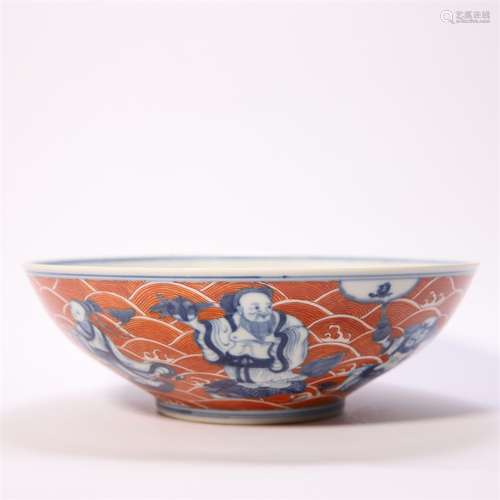 An iron red blue and white figure porcelain bowl