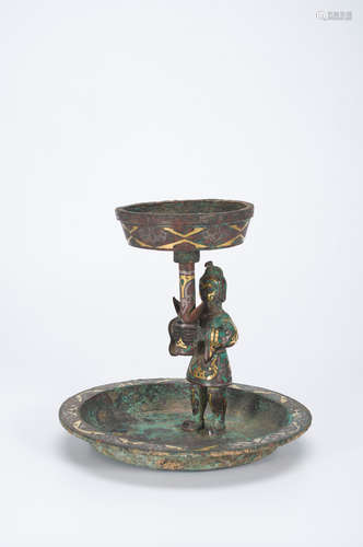 A bronze figure lamp