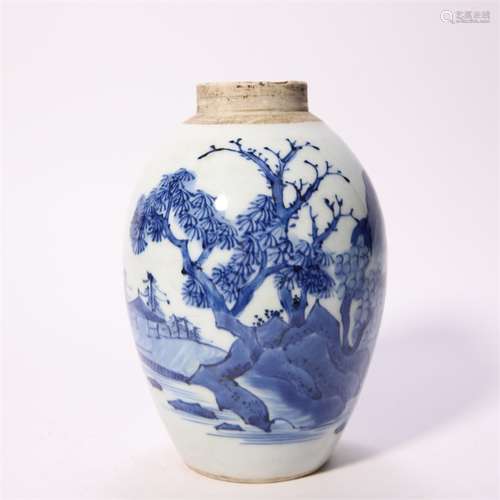 A blue and white landscape porcelain vase