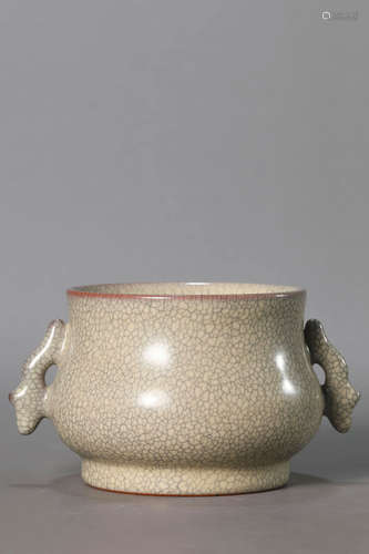 A Ge kiln porcelain double-eared censer