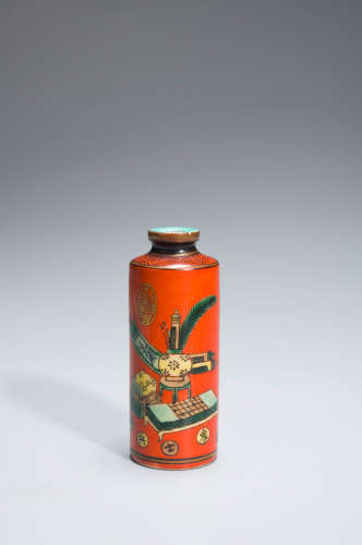 An iron red ground porcelain snuff bottle