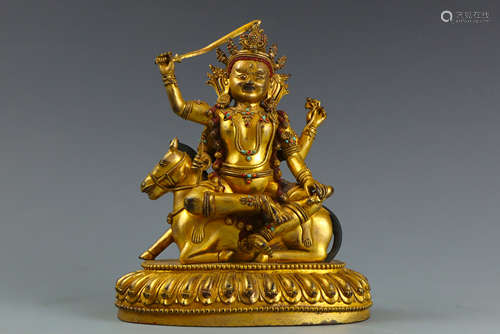 A gilding copper Palden Lhamo statue