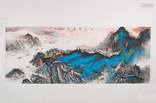 A Chinese landscape painting, Zhang Ruogu mark