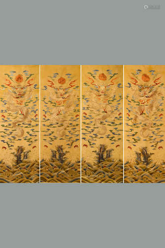 A set of 4 dragon embroidered screens