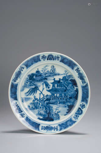 A blue and white landscape porcelain plate