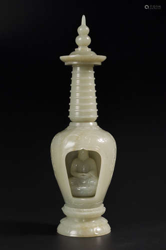 A greenish-grey jade pagoda