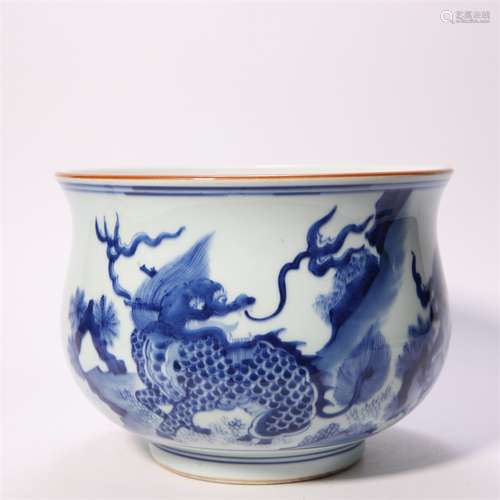 A blue and white qilin porcelain censer