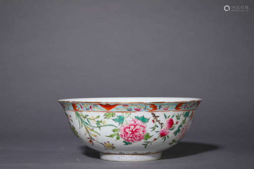 A famille rose flower and bat porcelain bowl