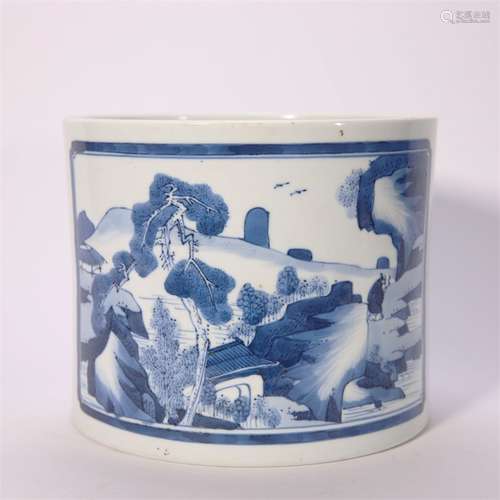 A blue and white figure porcelain brush washer