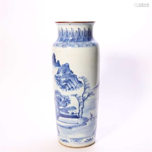 A blue and white landscape porcelain vase