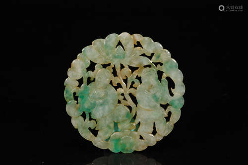 A jadeite hollowed out figure ornament