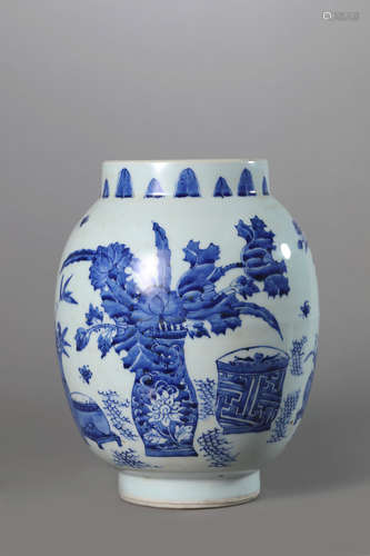 A blue and white flower porcelain jar