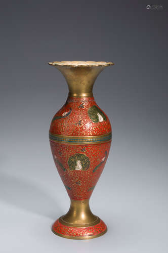 A peacock patterned cloisonne vase