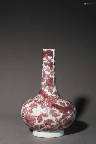 An underglaze red dragon porcelain vase