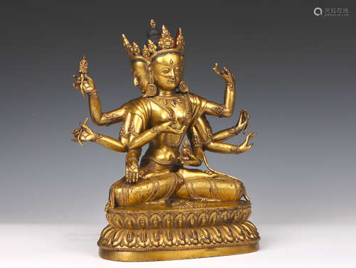 A gilding copper usnisa vijaya statue