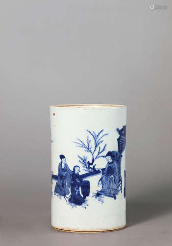 A blue and white figure porcelain brush pot