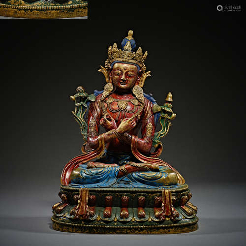 Qing Dynasty of China,Bronze Gilt Painted Color Buddha Statu...