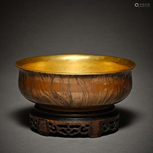 Qing Dynasty of China,Wood Grain Glaze Gold-Traced Bowl