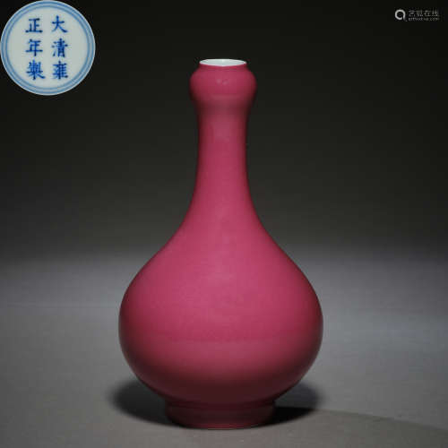 Qing Dynasty of China,Rouge-Red Glaze Garlic Bottle