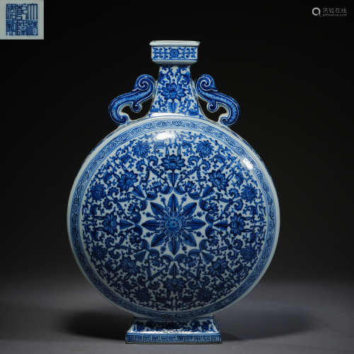 Qing Dynasty of China,Blue and White Moon Holding Bottle