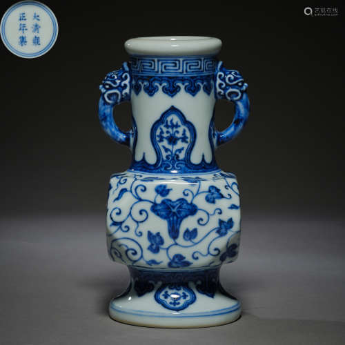 Qing Dynasty of China,Blue and White Binaural Square Bottle