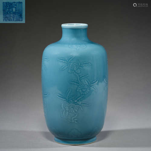 Qing Dynasty of China,Peacock Blue Glaze Bottle