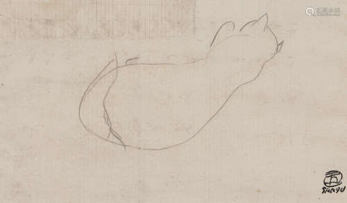 常玉 SANYU (1985-1966) 猫的速写 1931 纸本水墨 炭笔
