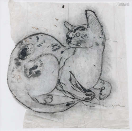 藤田嗣治 TSUGUHARU FOUJITA (1886-1968，日本) 猫 1960年代 纸本...