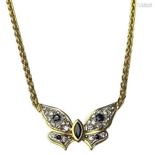 Collier papillon en or jaune 18 ct orné de 26 brillants (env...