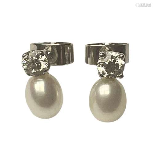 Boucles d'oreilles en or gris 18 ct, perles de culture blanc...