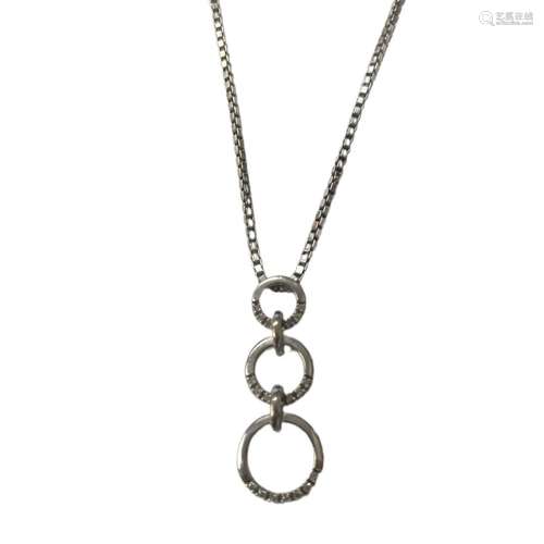 Pendentif triple cercles en or gris 18 ct avec brillants, av...